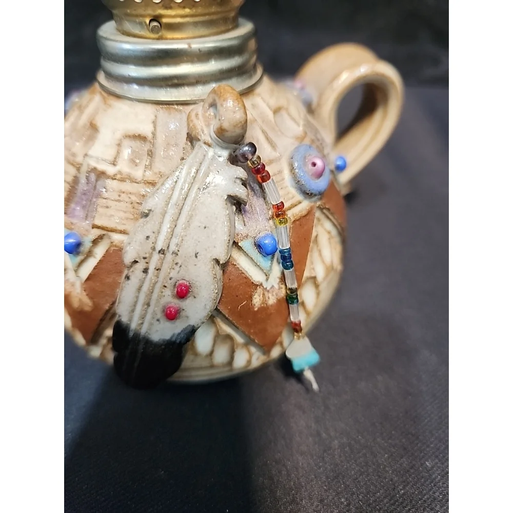 Vtg. Handmade Miniature Pottery Oil Lamp, Artist Signed, 7.5